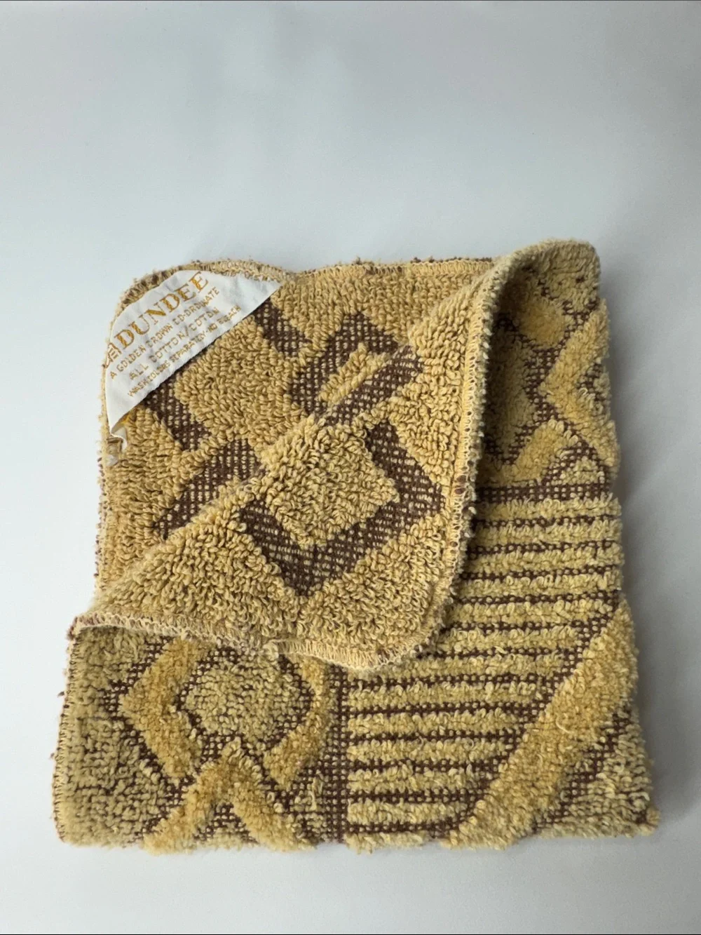 Vtg Dundee 3 Pc Towel Set Southwestern Aztec Geometric Beige Brown Fringe MCM US